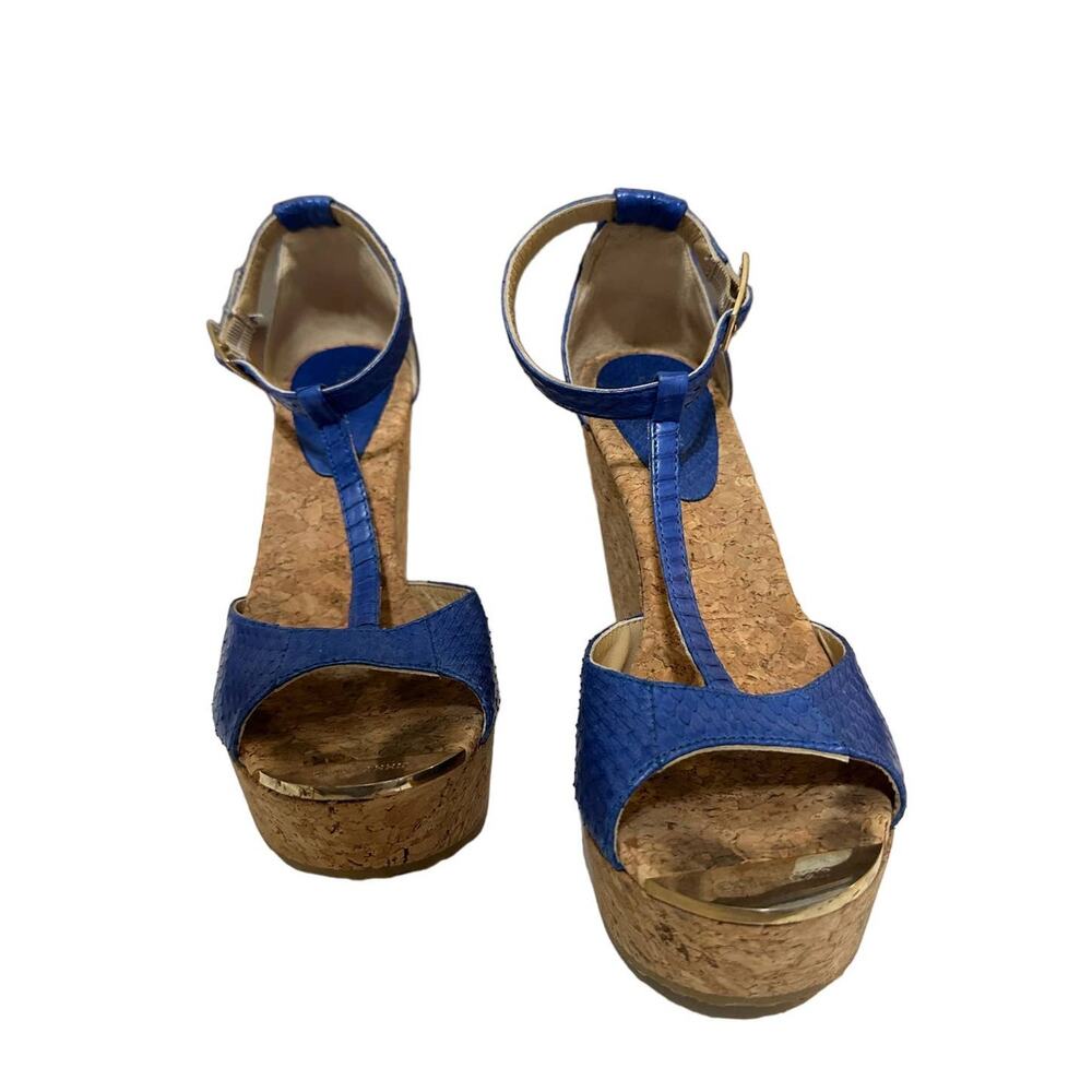 Jimmy Choo Women's Pela Blue Python Leather Cork Wedge Sandals size‎ 38 - Picture 3 of 9